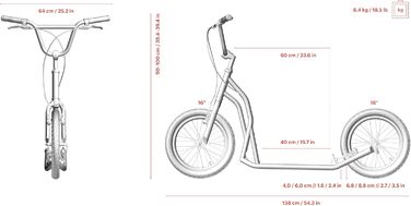 Самокат Yedoo S1616 для дорослих, до 150 кг, надувні колеса 16 дюймів, регульований кермо, міський кікскутер