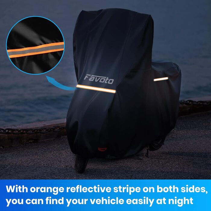 Водонепроникний чохол для мотоцикла Favoto 210D Oxford, 245x105x160 см, з отвором для замка та смугами світловідбиття