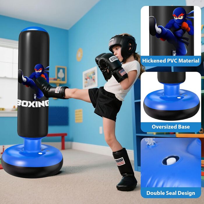 Дитячий боксерський мішок Qoosea 160 см з рукавичками та насосом, подарунок для хлопчиків та дівчаток 3–12 років. Підходить для карате, кікбоксингу, тхеквондо