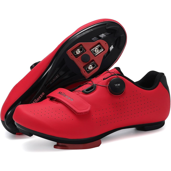 Чоловічі велотуфлі Milazzo для шосе, MTB та велотренажера – дихаючі, сумісні з SPD, SPD-SL та Look Delta педалями, червоні, 46 EU