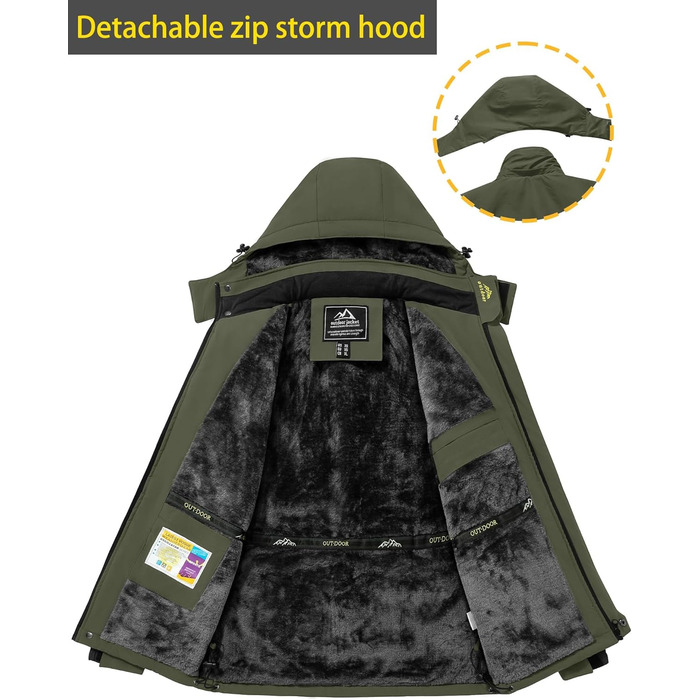 TACVASEN чоловіча тепла зимова куртка, водонепроникна функціональна куртка з капюшоном та довгими рукавами, армійного кольору