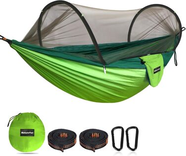 Намет-гамак Naturefun з москітною сіткою, армійний зелений | Макс. 300 кг, дихаючий, швидковисихаючий | 2 карабіни, 2 петлі
