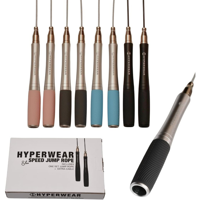 Скакалка Hyperwear Adjustable Speed з запатентованою системою блокування, алюмінієвими ручками з силіконовим покриттям та додатковим тросом для CrossFit, боксу та фітнесу