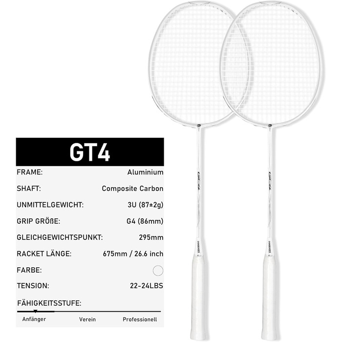 Набір для бадмінтону OGEENIER: 2 ракетки, 2 обмотки, 2 волани, 1 ракетка з сумкою (3 1/4 дюйми)