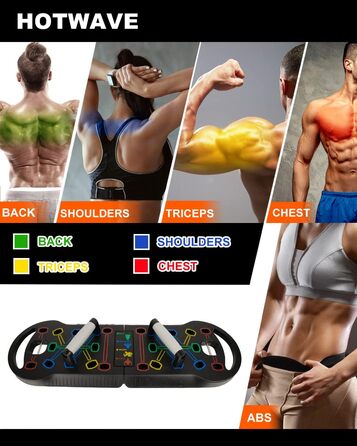 Дошка для віджимань HOTWAVE Push Up Board, 20 в 1, складана, для дому та фітнесу, професійний тренажер для чоловіків та жінок, чорна
