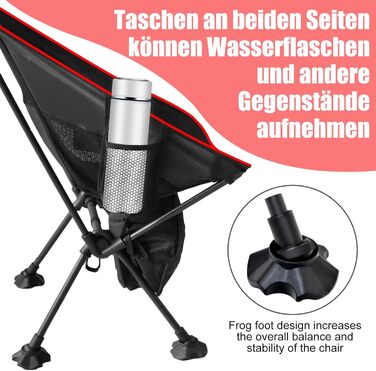 Складний туристичний стул Bindokun 120кг, ультралегкий, компактний, з кишенями та підголівником, для риболовлі та піших прогулянок (червоний)