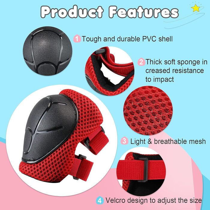 Дитячий велосипедний шолом, регульований, 2-14 років, 5 кольорів, червоний - з захисним обладнанням