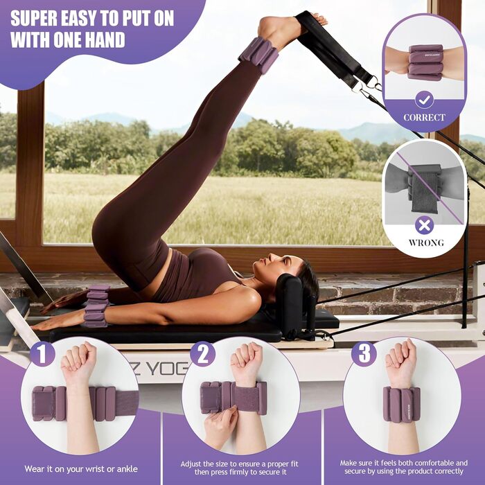 Набір манжет для ніг та рук 1.8 кг (0.9 кг кожна) для занять спортом, фітнесом, кардіо та силовим тренуванням. Манжети для ніг та рук, фіолетовий колір.