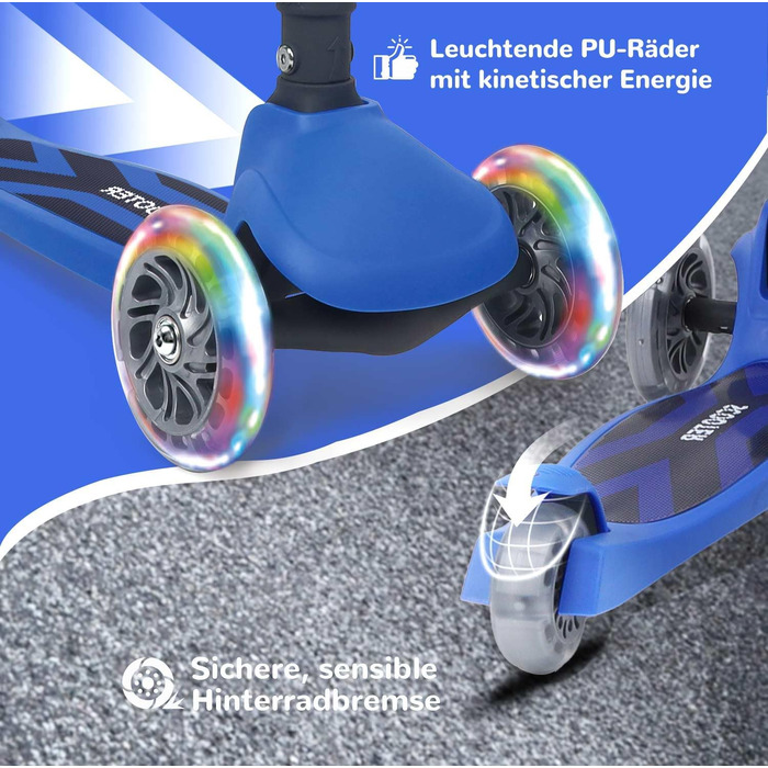 Дитячий самокат-триколісник 2 в 1 Stompa Roller для дітей від 2 років (до 50 кг), з LED-колесами, складаним сидінням та регулюванням висоти, синій