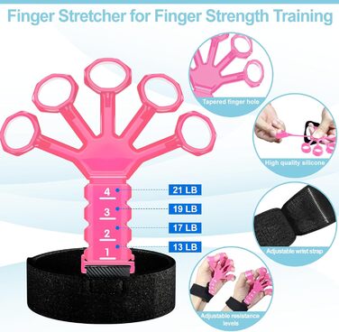 Набір для тренування сили рук Griffkrafttrainer (5шт) з тренажерами для пальців, м'ячем для зняття стресу та сумкою для перенесення, рожевий