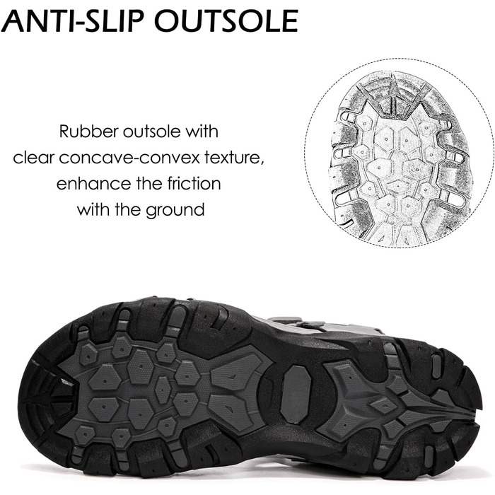 Чоловічі сандалі HEVA з натуральної шкіри для активного відпочинку, трекінгу та піших прогулянок (44 EU, сірі)