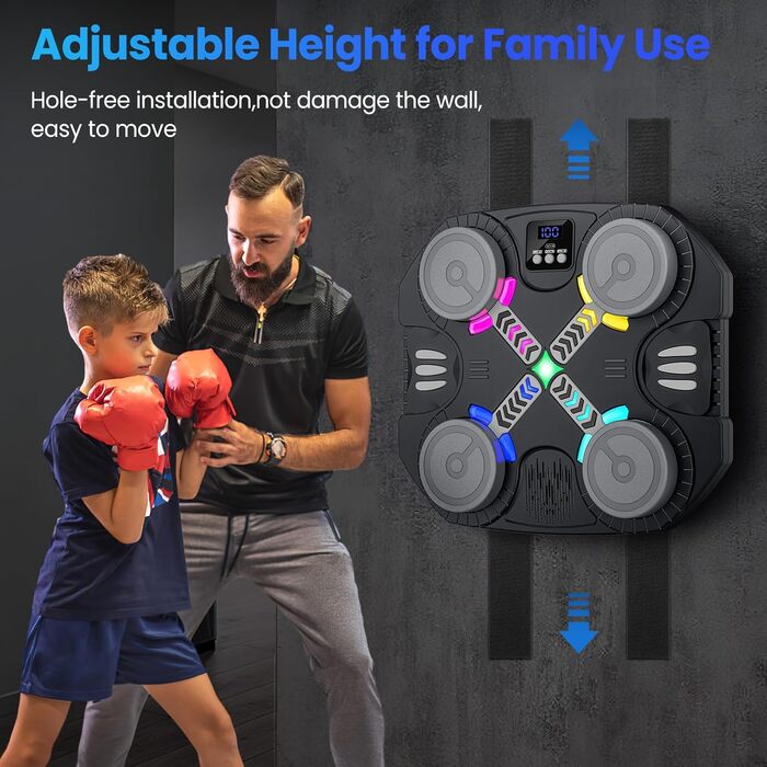 Дитяча боксерська машина з підсвіткою та музикою, Bluetooth, 5 швидкостей, 2 режими тренування, LED, чорна