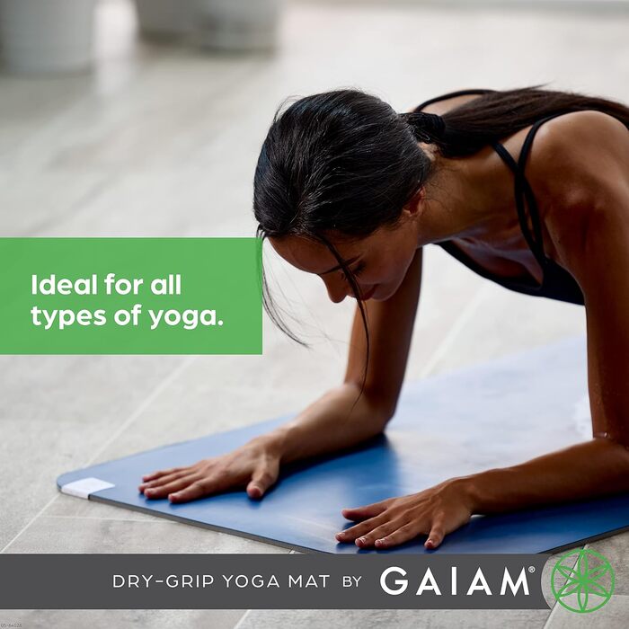 Килимок для йоги Gaiam Sol Dry-Grip для гарячої йоги та інтенсивних тренувань, 78' x 26' x 5 мм, чорний (XL)