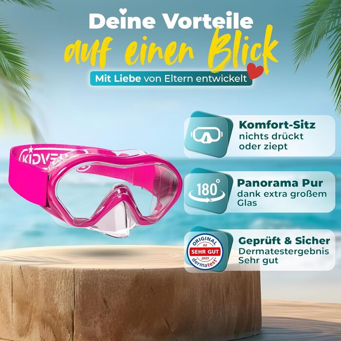 Набір для снорклінгу KIDVERSE для дітей - маска та трубка для дівчаток та хлопчиків (5-16 років). Маска з регульованим ремінцем, рожевий колір.