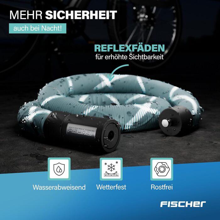 Ланцюговий замок для велосипеда та електровелосипеда FISCHER PROTEC SK100, 100 см, зелений, з 2 ключами та світловідбиваючими елементами
