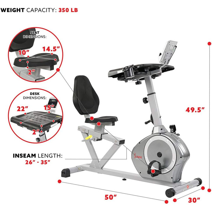 Велотренажер лежачий Sunny Health & Fitness SF-RBD4703 Cabrio, магнітний, для дому