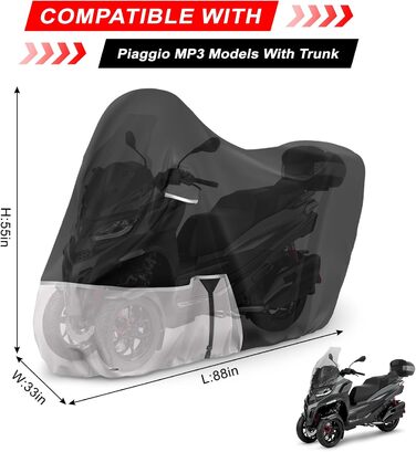 Водонепроникний чохол для мотоцикла Piaggio Vespa GTV GTS GT60/125/200/250/300 (з багажником), 420D Oxford, для зберігання на вулиці