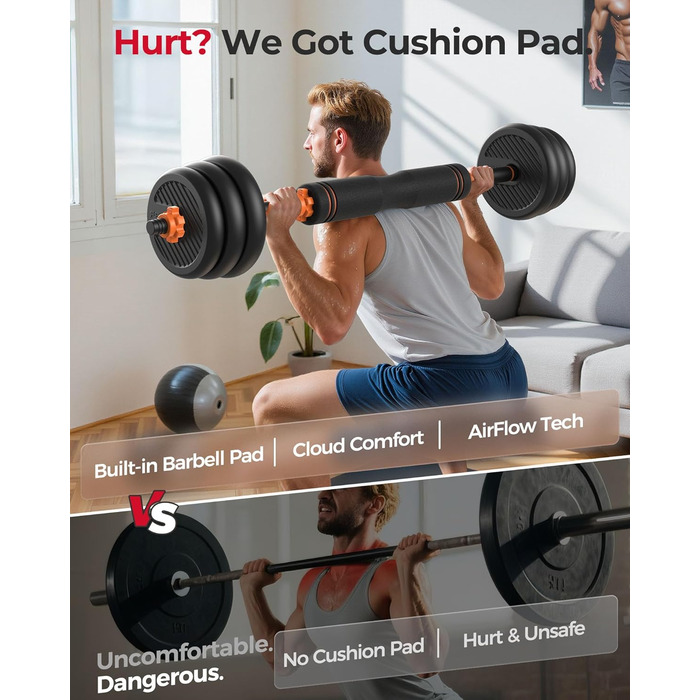 Регульовані гантелі FEIERDUN 20-70 кг, 4-в-1: штанга, гантелі, стійка для віджимань, фітнес для дому