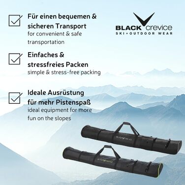 Чохол для лиж Black Crevice на коліщатках для 2 пар лиж і палиць, чорний/сріблястий, поліестер, двостороння блискавка, з ручками для перенесення, для чоловіків і жінок