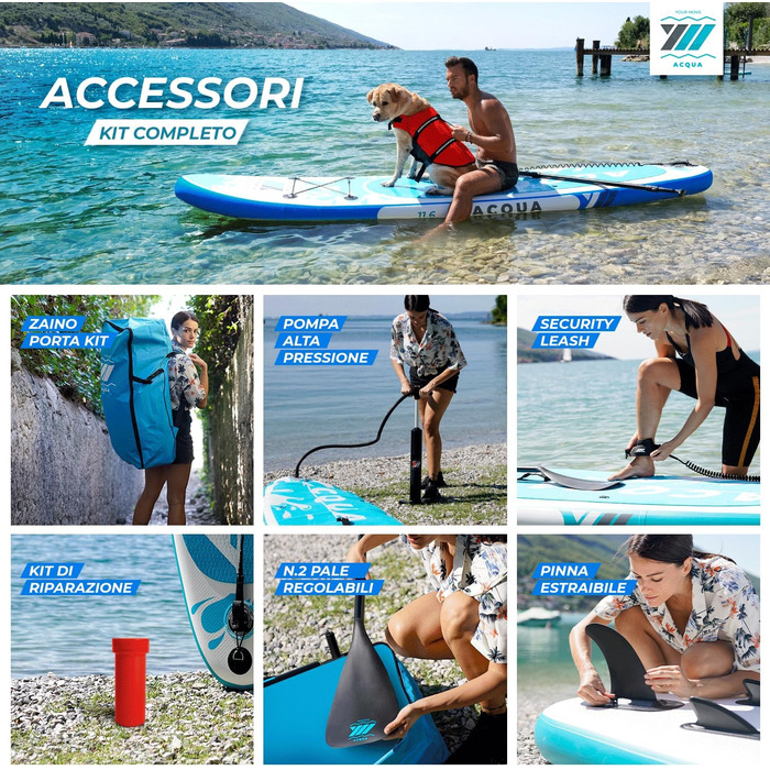 Надувний SUP (Stand Up Paddle) Premium від YM: технологія '3D Drop Stitch HD' + 'STL-Fusion', італійська якість, комплект з кільцями, шнуром та аксесуарами, різні кольори (білий/сірий), розмір 10'6' (320x82x15 см)