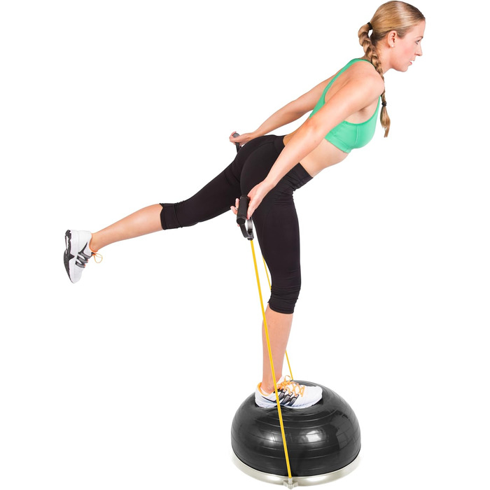 Дерев'яна баланс-дошка SportPlus з роликом та антиковзким покриттям, терапевтичний круїз із бічними ручками, тренажер рівноваги з ручками, віброплатформа для постави, реабілітація та йога Black/Sun з еластичними стрічками