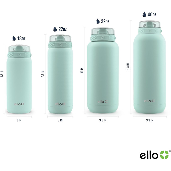 Пляшка для води Ello Cooper з нержавіючої сталі 530 мл, вакуумна, з трубочкою та ручкою, герметична, багаторазова, BPA-free