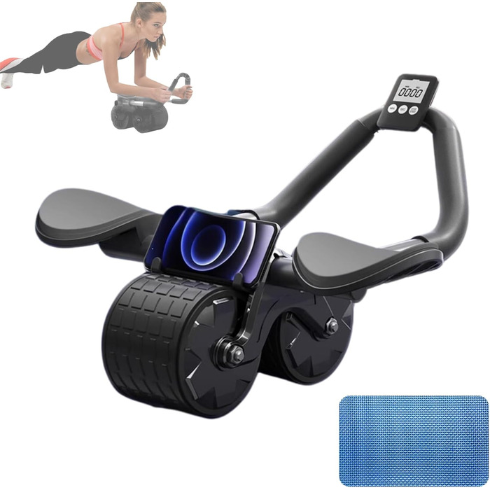 Ролик для ABS з автоматичним поверненням. Колесо для пресу. Набір для домашніх тренувань з наколінниками та секундоміром. Спорт для початківців вдома