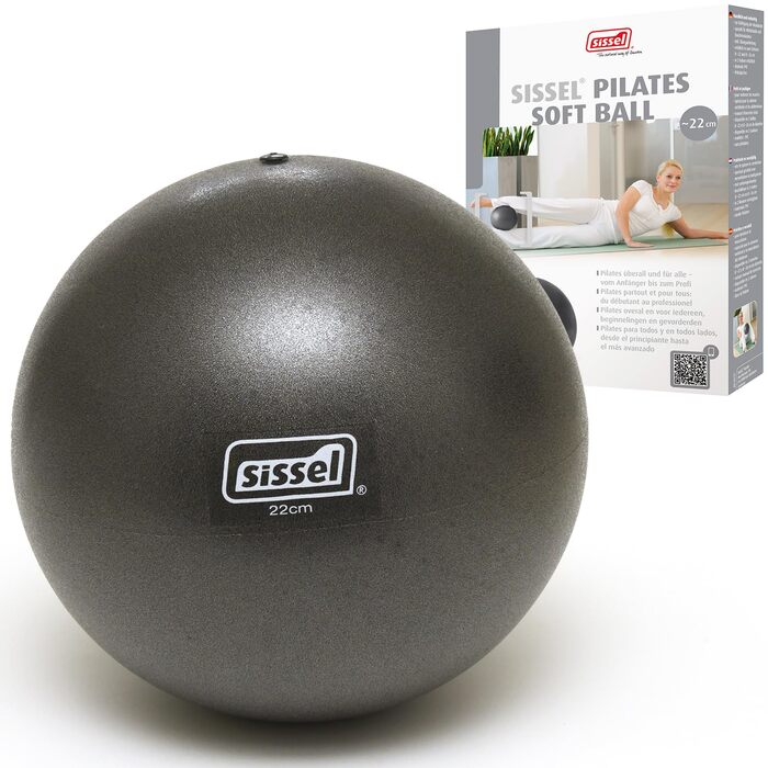 М'яч для пілатесу SISSEL Soft Ball 22 см, антрацит | Без фталату та латексу | Для розслаблення та зміцнення м'язів | Витримує до 155 кг | З інструкцією