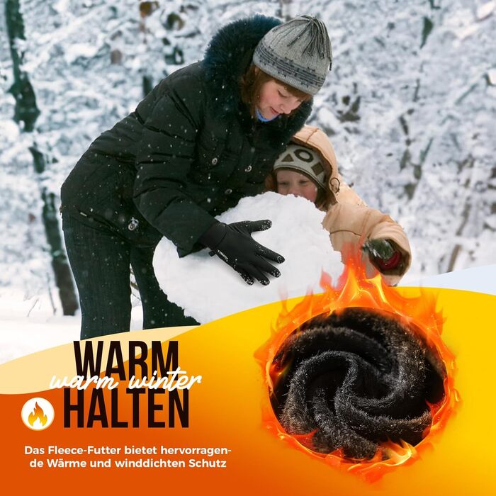 Зимові рукавички Benirap для чоловіків: вітрозахисні, з підтримкою сенсорного екрану, неслизькі спортивні рукавички для активного відпочинку, їзди на велосипеді, бігу та прогулянок з собакою. Чорний колір, розмір L.