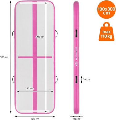 Килимок гімнастичний надувний ECD Germany Airtrack 3м/4м/5м, Рожевий/М'ятно-зелений, з електронасосом та сумкою для тренувань, фітнесу, йоги