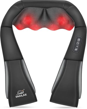 Масажер для спини та шиї Snailax з підігрівом, 3D шиацу масажна подушка для шиї, плечей, спини і ніг, подарунок для мами, тата, жінок (чорний)