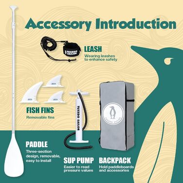 Надувний SUP-борд Tuxedo Sailor Stand Up Paddle Board з аксесуарами, для дорослих та підлітків, блакитний та жовтий