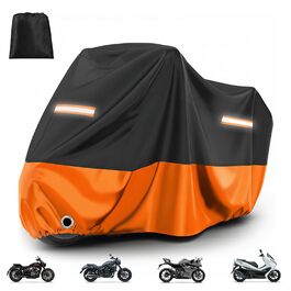 Водонепроникний чохол для мотоцикла Favoto 210T XXL (220x105x125см) — захисний зимовий чохол від пилу, вітру та UV-променів з отвором для замка, чорно-помаранчевий