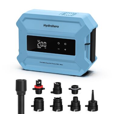 Електричний насос для SUP-дошки Hydrohero, акумуляторний помповий компресор 20 PSI з функцією двоетапного надування та спуску для падлбордів, каяків, човнів та кемпінгових наметів