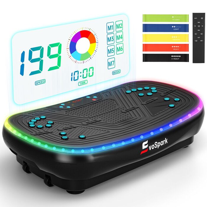 Vibrationsplatte EvoSpark 4D PRO 7-in-1: Тест-переможець 2025, 900W, LED-підсвічування, 550 lbs, для домашніх тренувань