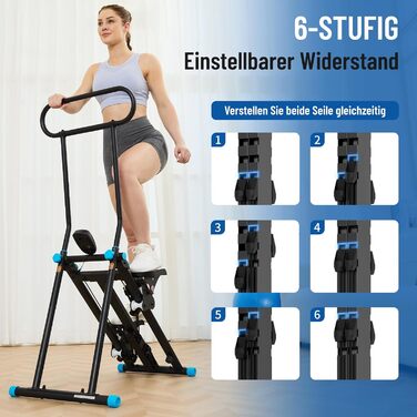 Вертикальний тренажер HXD-ERGO для кардіотренувань, степер з LCD-дисплеєм, регульовані ручки, складний, для дому та фітнес-клубу (Чорно-синій)