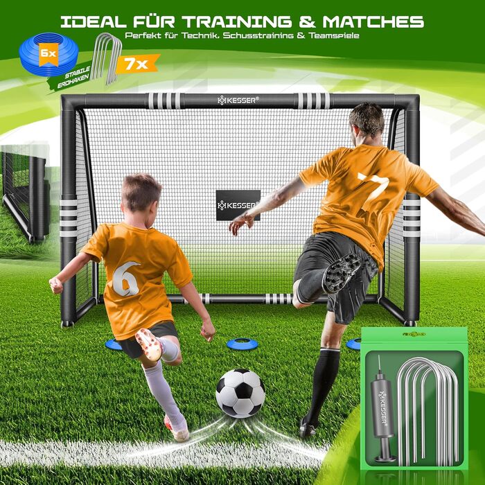 Ворота для футболу KESSER® для саду, 300 см, міцні, для тренувань, чорні