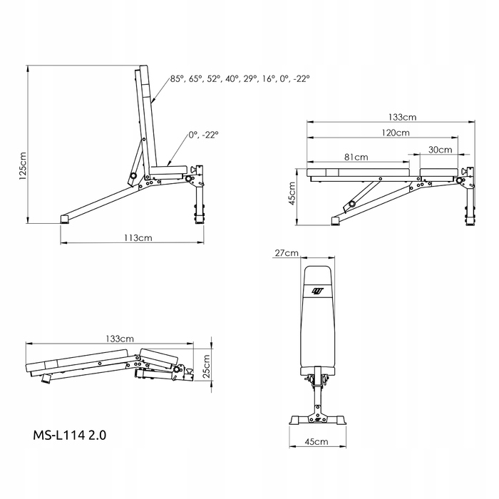 Складана тренажерна лава Marbo MS-L114 2.0, регульована, до 250 кг