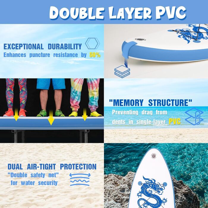 SUP дошка FunWater 320 см надувна, блакитна: з веслом, насосом, рюкзаком, лішем та плавниками – для початківців та досвідчених