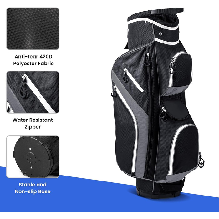 Сумка для гольфу LIFEZEAL Stand Bag сірого кольору з 14 відділеннями, підставка, ремінь, тримач для напоїв, 9 кишень, кишеня-холодильник, тримач для парасольки