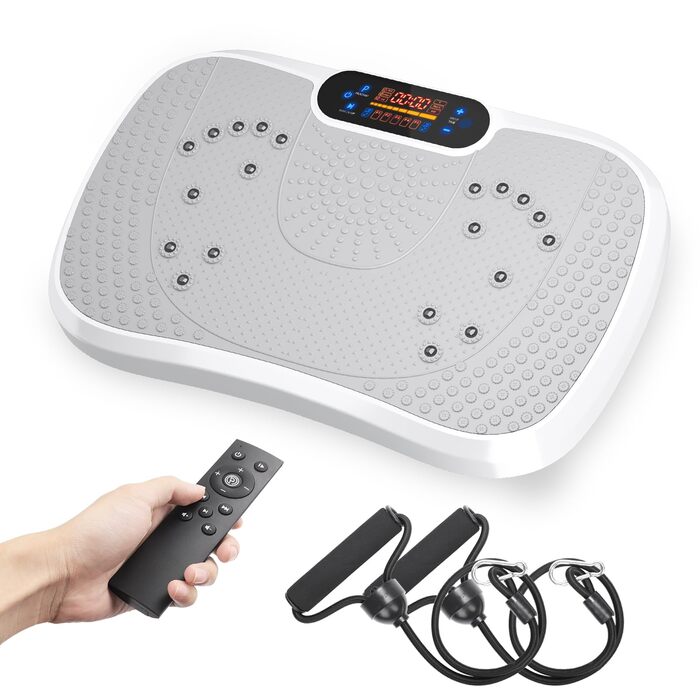 Віброплатформа Dripex 3D з Bluetooth, 99 рівнів вібрації, 5 програм тренувань + гумові амортизатори (білий/чорний)