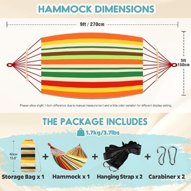 Гамак Anyoo для відпочинку на відкритому повітрі: міцний, знімний, портативний, з сумкою (оранжевий)