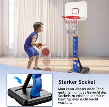 Баскетбольний кошик Kinder з регулюванням висоти 75-138 см - портативний для хлопчиків та дівчаток від 3 років. Ігровий кошик для саду та приміщень