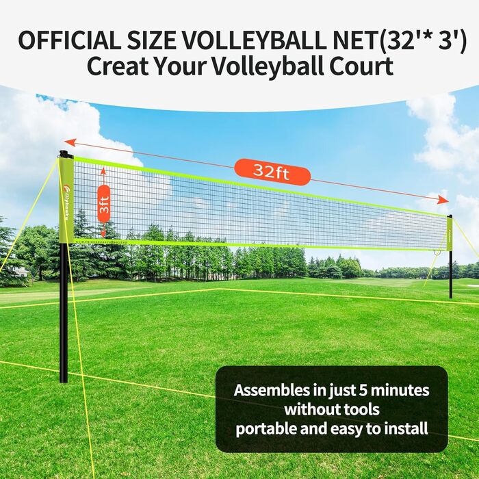 Волейбольний набір для гри на вулиці – портативний, регульована висота, міцне сітка, м'яч PU, насос, сумка, легка установка, для двору, пляжу, парку, ідеально для сімейних ігор