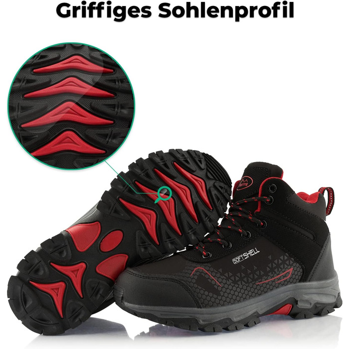 Черевики для туризму жіночі та чоловічі, зимові, водовідштовхувальні, чорно-червоні (36 EU)