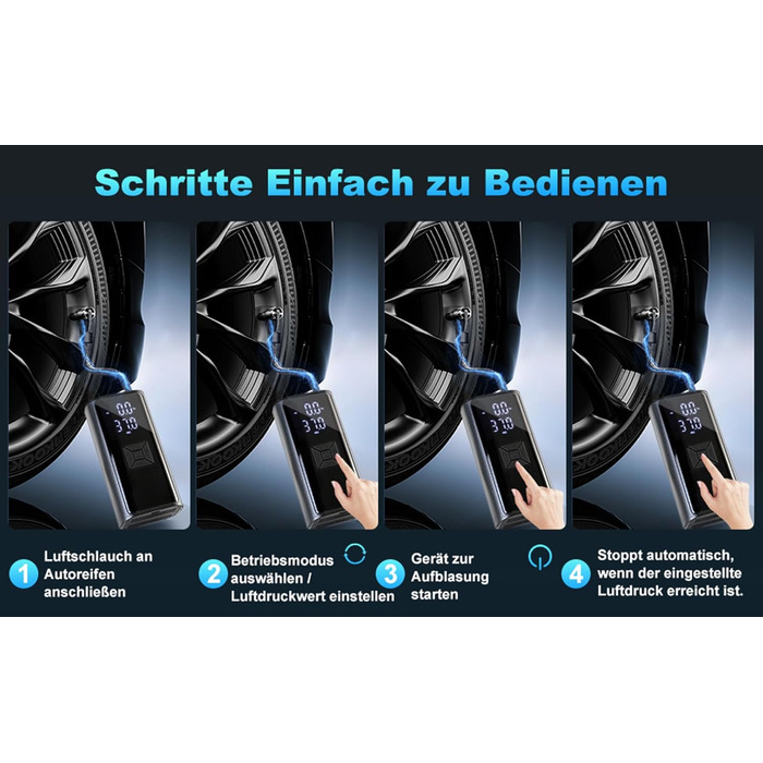 Портативна акумуляторна повітряна помпа для велосипеда - Hofeny, компресор, LED-ліхтар, для авто та мотоцикла