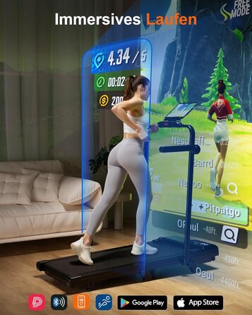 Біговий килимок Superun з нахилом 6% – бігове полотно для дому 2.5 PS з додатком та пультом дистанційного керування – біговий стіл max 136 кг з мульти-режимом та тренувальними курсами 110 см. Чорний