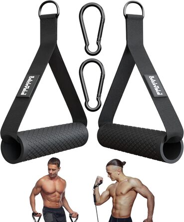 Кабель-тяга з ручками для фітнесу з карабінами - 2 ручки з TPR, стійкі до ковзання та поту, для силових тренажерів, фітнес-гумок та кросоверів - нейлонові стрічки з посиленою швом
