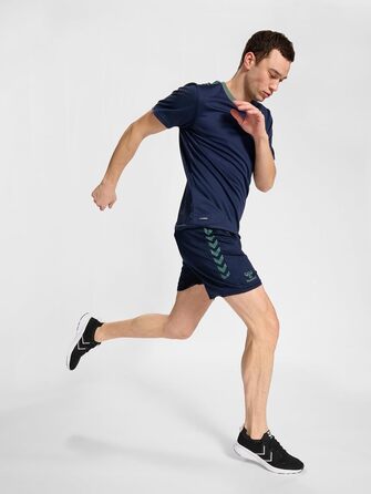 Чоловічі спортивні шорти Hummel Core Poly дихаючі, темно-сині з зеленим (розмір L)