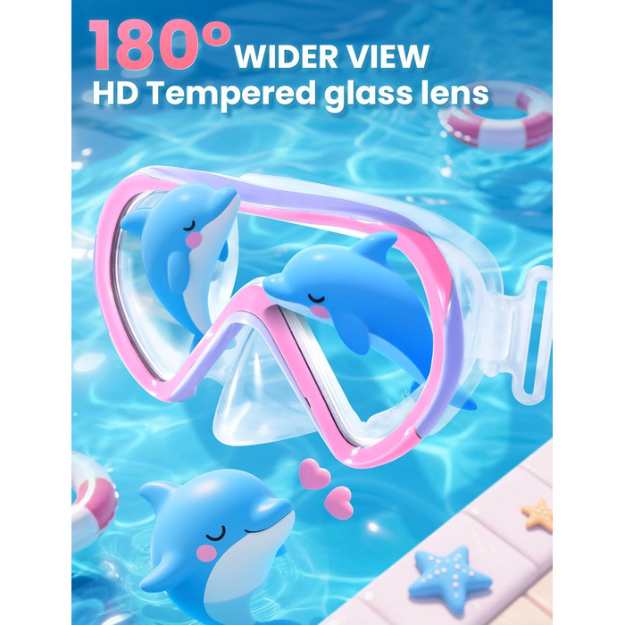 Дитяча маска для плавання та снорклінгу Supertrip, 6-14 років, скло, рожево-фіолетовий